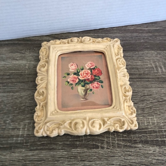 Vtg Chalkware Framed Floral Art - Picture 1 of 11